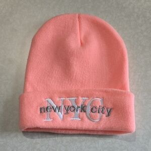 Pink Knit Winter Hat with NYC‎ Embroidery